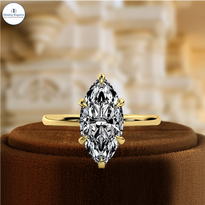 Anillo de Compromiso con Corte Marquesa de 1 Quilate en Oro Sólido de 14k, Anillo de Novia con Diamante Cultivado en Laboratorio, Anillo de Promesa con Halo Oculto de Diamantes Solitarios - Product Image 1
