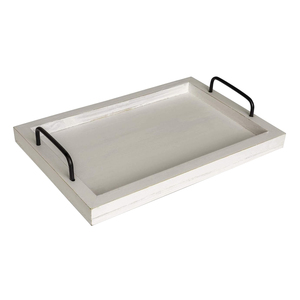 Plateau en bois de pin blanc avec poignées en métal Plateau de service de style rustique pour hôtels et restaurants Table à dîner ou présentation des aliments - Product Image 1