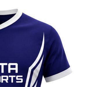 Maillot de rugby bleu marine et blanc pour homme – Uniforme de sport d'équipe, chemise athlétique à manches courtes, légère et respirante pour l'entraînement et les matchs - Product Image 4