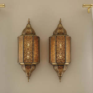 Vintage Moroccan <b>Brass</b> Wall Sconce <b>Lantern</b> Intricate Cutout Design Home Decoration - Product Image 6