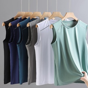 Camiseta sin mangas de punto liso teñido de seda helada para hombre, chaleco deportivo fino y transpirable de verano, camisetas de secado rápido - Product Image 6