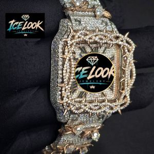 นาฬิกาข้อมือกลไก Ice Look ประดับเพชร Rhinestone Barongi สไตล์พังก์ สายคริสตัลสีทอง เครื่องประดับ - Product Image 1