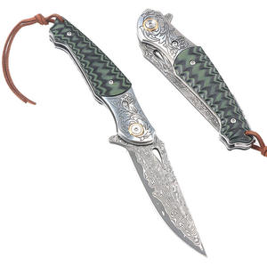 Cuchillo Plegable Multifuncional de Acero de Damasco para Camping y Actividades al Aire Libre con Funda de Cuero, Personalizable OEM, Cuchillo de Regalo con 1 Año de Garantía - Product Image 4