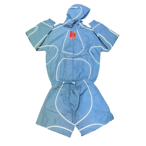 Custom Two Piece Windbreaker <b>Short</b> <b>Jacket</b> Set Patchwork Zip up Nylon Polyester Streetwear Tracksuit Men Windbreaker <b>Short</b> Set - Product Image 2