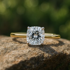 Bague de fiançailles en diamant de laboratoire taille coussin 1, 2 ou 3 carats, certifiée IGI, monture cathédrale, or 14K ou 18K - Product Image 1