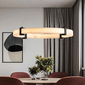 Lampadario a sospensione moderno a LED da 24 pollici con altezza regolabile, finitura effetto marmo, anello in resina, a sospensione a soffitto - Product Image 3