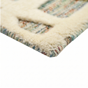 Tapis texturé personnalisé en laine bleu ivoire, à bords asymétriques, motif branches botaniques, écologique et antidérapant, tufté à la main, à poils épais - Product Image 5