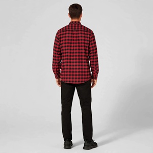 Chemise en flanelle à carreaux rouge et noir pour homme, manches longues, col rabattu, anti-rides, 100% coton, vêtements d'automne - Product Image 2
