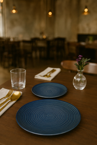 Premium Blue Spiral Stoneware <b>Ceramic</b> Dinner <b>Plate</b> Modern Round Serving <b>Plate</b> Handmade Tableware Restaurant-Style Blue <b>plate</b> - Product Image 4