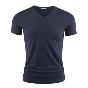 T-shirt col en V profond pour hommes coupe basse col en V large Vee t-shirt homme maillot de corps invisible modèle Scoop ourlet coupe ajustée à manches courtes - Product Image 2