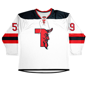 Maillot de hockey sur glace personnalisé pour homme, blanc, rouge, noir, impression sublimée, maille respirante, manches longues, évacuation de l'humidité, coupe classique, taille adulte - Product Image 1