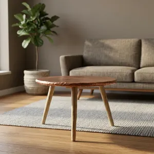 Modern <b>Round</b> Wood Coffee <b>Table</b> Scandinavian Style Handmade Living Room Furniture Natural Finish Three Leg Design - Product Image 6
