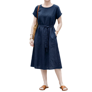 Robe d'été décontractée élégante pour femme, coupe ample, épaules tombantes, manches courtes, en lin, 100 % coton - Product Image 6