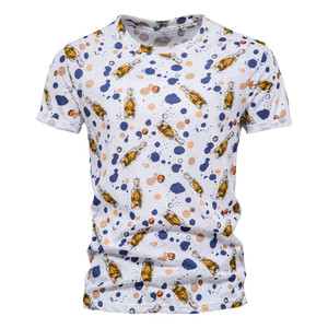 Men's <b>White</b> Short Sleeve O-Neck T-<b>Shirt</b> With Bottle And Dot Print Knitted Cotton Casual Design Regular Fit - Product Image 1