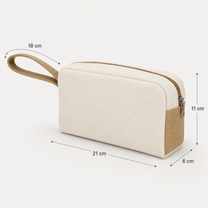 Pochette cosmétique personnalisée en toile de coton et jute avec fermeture éclair, sac de maquillage, organiseur de toilette de voyage, vente en gros, OEM, ODM, marque privée, export en vrac - Product Image 3