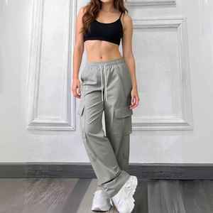 Hot Selling <b>Women</b>’s <b>Loose</b> Fit Cargo Pants Elastic Waist Breathable Solid Casual Multi Pocket <b>Trousers</b> Fashion Cargo Pants <b>Women</b> - Product Image 1