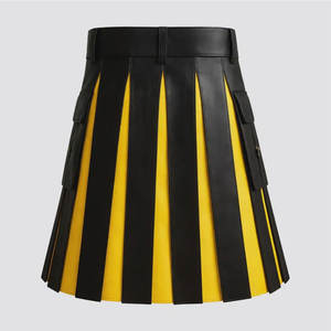 Kilt Híbrido de Cuero Vacuno Negro y Amarillo para Hombre, Kilt Utilitario con Pliegues Cuadrados y Bolsillos Tipo Cargo - Product Image 1