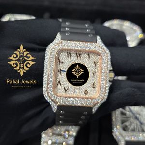 นาฬิกา Pahal Jewels Luxury Square Diamond Moissanite สำหรับทุกเพศ ตัวเรือนสแตนเลสสตีล ระบบอนาล็อก ควอตซ์ ขนาด 40 มม. กระจกแซฟไฟร์ กันน้ำ - Product Image 5