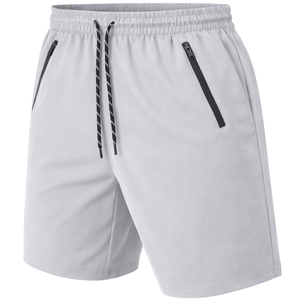 Pantalones Cortos para Hombre, Color Gris Claro, Estilo Bermuda, Secado Rápido, Cintura con Cordón, Casuales, Tejido de Poliéster, Bolsillos con Cremallera, ODM - Product Image 1