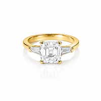 Bague de mariage minimaliste et délicate en or massif 10K 14K 18K et platine, avec trois pierres en diamant de laboratoire taille Asscher et taille baguette conique, vente en gros