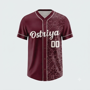 100% Polyester Full <b>Button</b> Short Sleeve Baseball Shirt Front Logo Quick Dry Breathable Anti-Bacterial V-neck Sports Wear Adults - Product Image 3