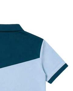 เสื้อโปโลชายสีฟ้าอ่อนและสีเขียวอมฟ้าแบบกำหนดเอง แขนสั้น สวมใส่สบาย เหมาะสำหรับกีฬากอล์ฟ ระบายอากาศได้ดี ใส่ได้ในฤดูร้อน ลายทาง - Product Image 6