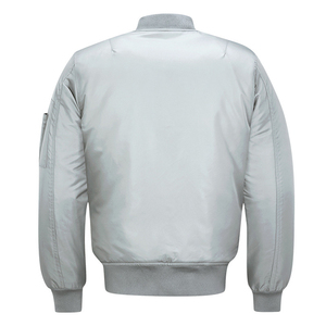 Men's Light Gray Varsity Jacket <b>Covered</b> <b>Button</b> Closure Stand Collar Breathable Windproof Woolen Fabric Regular Fit Front Logo - Product Image 2