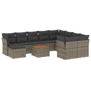Conjunto de Muebles de Jardín de 11 Piezas, Modular, de Ratán PE Gris, para Exteriores - Product Image 2