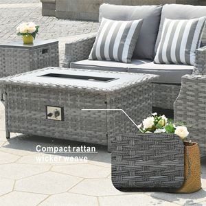 Grey <b>Fire</b> <b>Pit</b> <b>Table</b> <b>with</b> Rattan Wicker Sofa Chair Set Outdoor <b>Garden</b> <b>Furniture</b> - Product Image 3