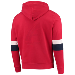 Red <b>Men's</b> Ice Hockey Hooded Sweatshirt Full Sleeve Striped Cuffs Drawstring Closure Front Pocket Regular Fit All Seasons Apparel - Product Image 3