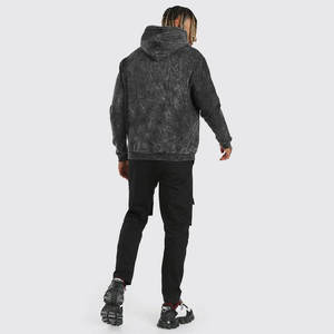 Men's <b>Black</b> Washed Hoodie Wholesale Vintage Acid Wash Pullover Hoodie Distressed <b>Black</b> <b>Fleece</b> Hoodie Custom Logo Washed Hoodie O - Product Image 4