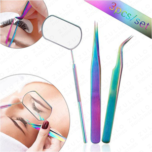 3PCS Stainless Steel Eyelash Extension <b>Tool</b> Set with Large Makeup Mirror Pointed Tweezers for False Eyelash Application Kit - Product Image 2