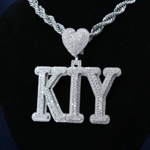 Pendentif Lettre Luxe Plaqué Or et Rhodium, en Argent Sterling 925 avec Moissanite Micro-Pavé, Chaînes Hip Hop pour Hommes - Product Image 3