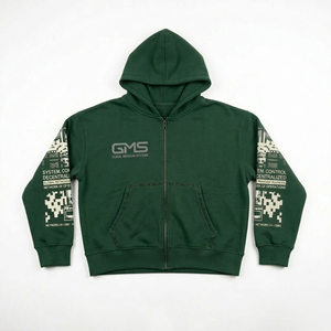 Custom Unisex green Applique Patch Zip Hoodie Shorts <b>Set</b> Graphic Streetwear Two Piece OEM ODM Private Label Apparel Manufacturer - Product Image 4