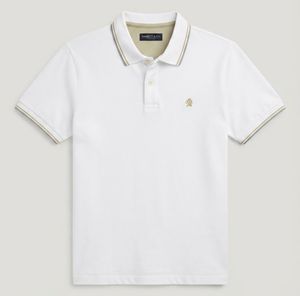 Polo de Manga Corta Azul Claro para Hombre, Corte Regular, Ribete en Contraste, Estilo Preppy, Logotipo Bordado en la Parte Delantera, Color Sólido, Algodón Oxford - Product Image 2