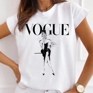 Camiseta de Verano con Cuello Redondo y Manga Corta Estampada para Mujer, Talla Grande, Holgada, Personalizada - Product Image 2