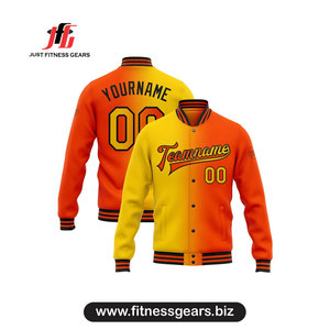 Veste universitaire orange crème avec impression par transfert thermique, vêtements décontractés pour hommes, tenue d'automne - Product Image 5