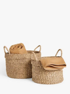 Set of 2 <b>stackable</b> round laundry baskets, home <b>storage</b> baskets, decorative items for the bedroom. - Product Image 3