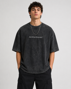 T-shirt en coton respirant à col montant en polaire coupe classique Active Squad pour homme, style urbain, manches régulières, col rond, noir, vente en gros - Product Image 1