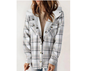 High Quality Women's Winter <b>Jacket</b> Soft <b>Fur</b>-<b>Lined</b> Hooded Plaid Coat Warm Casual Long Sleeve Outerwear with Pockets Bulk Supply - Product Image 5