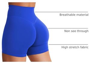 High Waist Seamless Yoga <b>Shorts</b> Solid Color Ruched Butt Four-Way <b>Stretch</b> Spandex Nylon Elastic Waist Women's Workout <b>Shorts</b> - Product Image 3