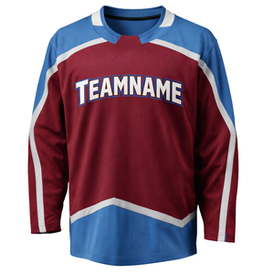 Camiseta de Hockey sobre Hielo Azul Borgoña, Manga Larga, Transpirable, Uniforme Deportivo para Equipo, Entrenamiento, Práctica, Rendimiento Deportivo para Adultos - Product Image 2