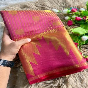 Ropa Étnica de Primera Calidad, Saree de Seda Suave Kanjiveram, Blusa con Bordado Zari Dorado, Moda Tradicional para Mujer, Saurya Life - Product Image 1