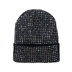 Rhinestone Beanie Hat VIENNA INDUSTRY Unisex Winter Warm Wool Blend Knit Black Silver <b>Red</b> Pink Colorful Sparkle Crystal - Product Image 1