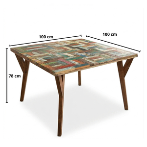 Mesa de Comedor Minimalista de 4 Plazas, Hecha a Mano con Madera Reciclada de Barco, Diseño Patchwork, Muebles para el Hogar DIVADI Ecológicos - Product Image 1