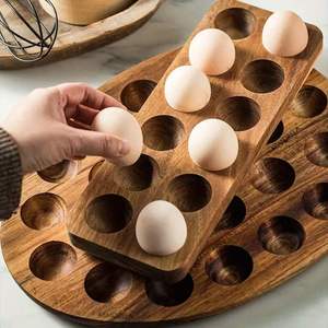 Wooden <b>Egg</b> Holder 18 Holes Natural Wood <b>Eco</b>-Friendly Kitchen Storage Tray Dishwasher Freezer Safe Manual <b>Egg</b> Organizer Handmade - Product Image 4