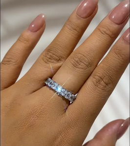 925 Moissanite 3.0 Carat Radiant Cut Half Wedding <b>Band</b> <b>Travel</b> Ring Sterling Silver Gold Plated Classic Luxe Women - Product Image 5