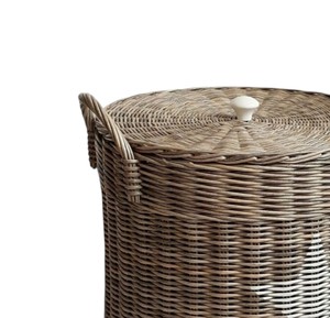 Panier rond en rotin polyvalent avec couvercle, poignées et motif étoile, tissé à la main, bac de rangement décoratif naturel pour le salon - Product Image 2