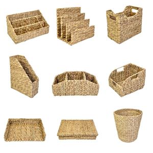 DESKTOP ORGANIZER Water Hyacinth Basket Magazine <b>File</b> Rack Letter Sorter Tray Office Wicker Holder - Product Image 1