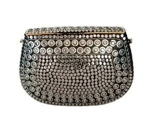 Silver Plated Metal Clutch <b>Bag</b> With Circular <b>Stud</b> Design Fashion Handbag - Product Image 1